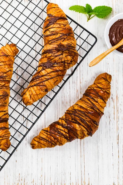 Čokoládové Croissanty Snídani Selektivní Fokus — Stock fotografie