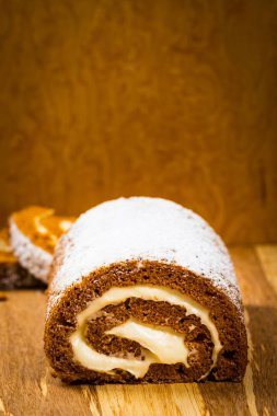 Kabak Cake krem peynir dolgulu. Pişirme sonbahar. Seçici odak.