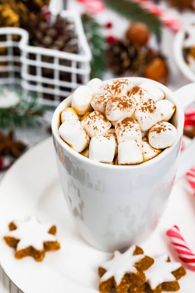 Noël Nouvel Fond Petit Déjeuner Avec Croissants Cacao Chaud Avec — Photo