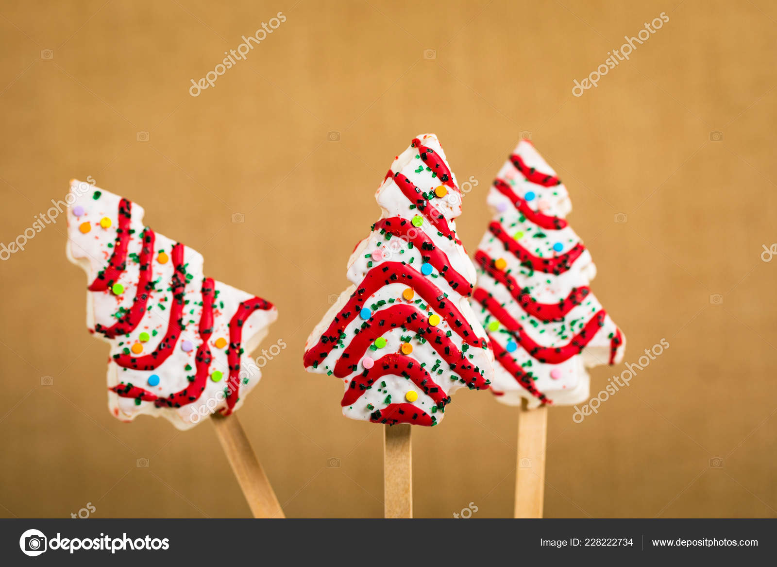 Christmas Background Christmas Tree Cakes Pops Stick Selective Focus Stock Photo C Alisafarov 228222734