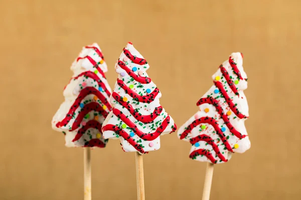 Christmas Background Christmas Tree Cakes Pops Stick Selective Focus — Stock Photo, Image