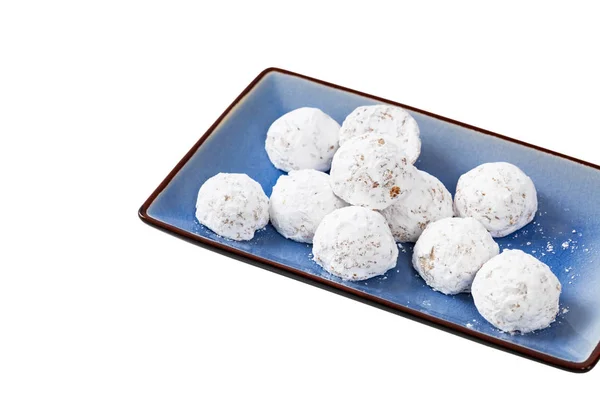 Christmas Pecan Snowballs Cookie Balls Isolated White Background Selective Focus — Stock Photo, Image