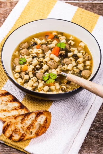 Soupe Mariage Italienne Traditionnelle Fabriqué Avec Des Boulettes Viande Des — Photo