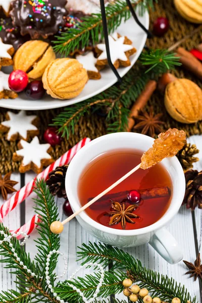 Christmas Holiday Tea Time Kopje Winter Warme Pittige Thee Met — Stockfoto