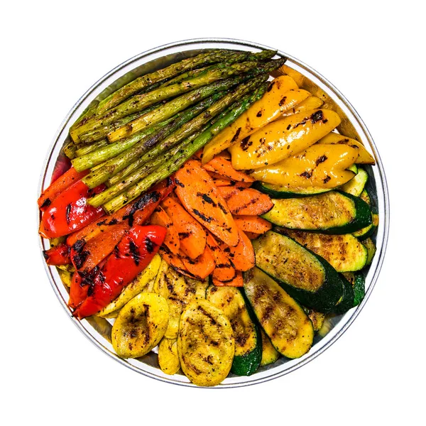 Grilled Vegetable Veggie Tray Platter Isolated White Selective Focus — Stock Photo, Image