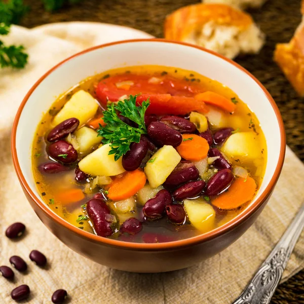 Sopa Legumes Feijão Vermelho Vegetariano Foco Seletivo — Fotografia de Stock