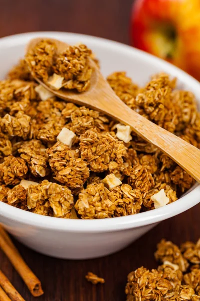 Äpple Kanel Granola Selektivt Fokus — Stockfoto