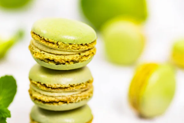 Lime Mint Flavored Green Macaron Selective Focus — Stock Photo, Image