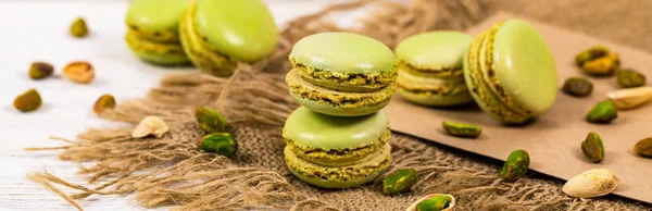 Green Pistachio Macaron Cookies Selective Focus — Stock Photo, Image