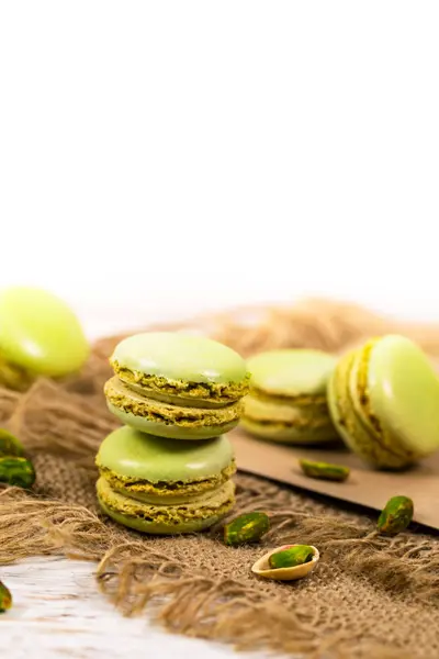 Green Pistachio Macaron Cookies Selective Focus — Stock Photo, Image