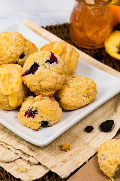 Laranja Mirtilo Mini Scone Cookies Foco Seletivo — Fotografia de Stock