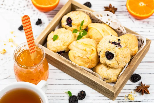 Mini Scones Variety. Orange and Blueberry Mini Scone Cookies. Selective focus.