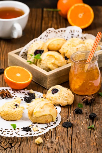 Mini Scones Variety Orange Blueberry Mini Scone Cookies Selective Focus — Stock Photo, Image