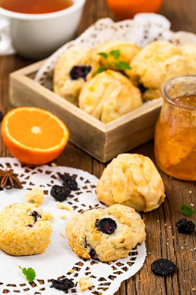 Mini Scones Variedad Galletas Mini Bollo Naranja Arándano Enfoque Selectivo — Foto de Stock