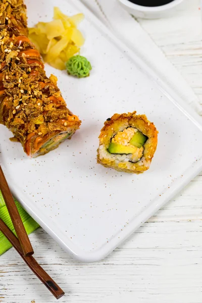 New York Crunch Sushi Roll Enfoque Selectivo —  Fotos de Stock