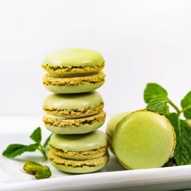 Yeşil Fıstıklı Makarna Kurabiyeleri. Seçici odak.