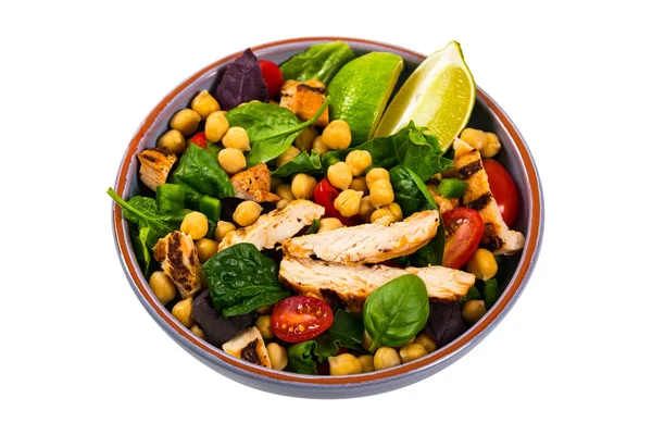 Grilled Chicken Salad Garbanzo Bean Isolated White Background Selective Focus — Stock Photo, Image