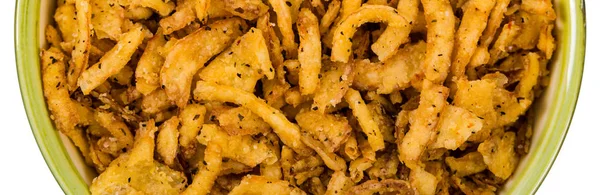 Crispy Fried Onion Strings Garlic Pepper Selective Focus — Stock Photo, Image