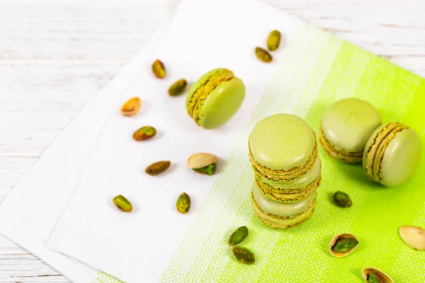 Green Pistachio Macaron Cookies Background Selective Focus — Stock Photo, Image