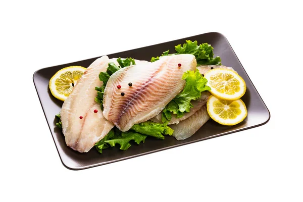 Whitefish Tilapia Fish Raw Fillet Geïsoleerd Witte Achtergrond Selectieve Focus — Stockfoto