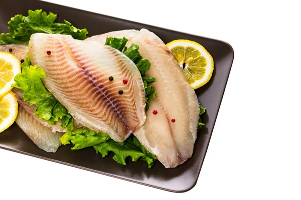 Whitefish Tilapia Rybí Syrový Filé Izolované Bílém Pozadí Selektivní Zaměření — Stock fotografie