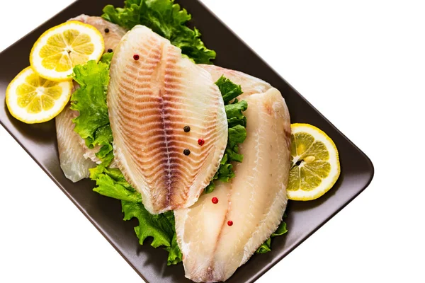 Whitefish Tilapia Rybí Syrový Filé Izolované Bílém Pozadí Selektivní Zaměření — Stock fotografie