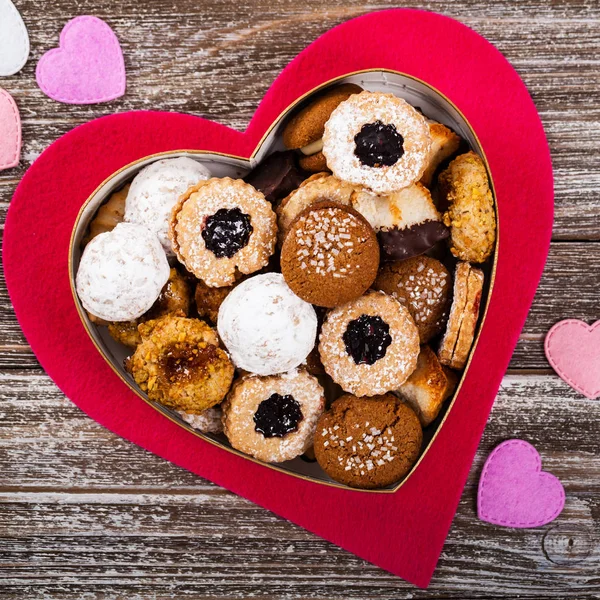 Valentines Day Cookies Wooden Background Valentine Day Background Selective Focus Stock Image