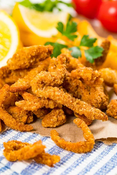 Křupavé Proužky Škeble Snack Velikost Fried Breaded Clams Fingers Francouzské — Stock fotografie