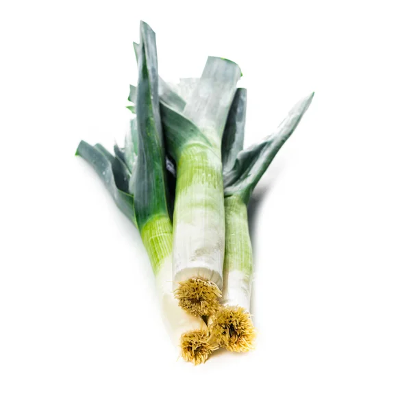 Sliced Leek Green Onion Isolated White Background Selective Focus — Stock Photo, Image