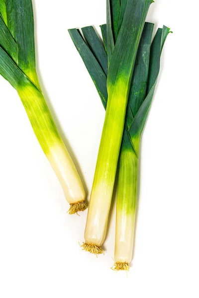 Sliced Leek Green Onion Isolated White Background Selective Focus — Stock Photo, Image