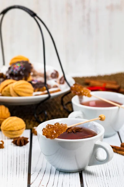 Tea Assorted Mixed Cookies Selective Focus — Stock Photo, Image