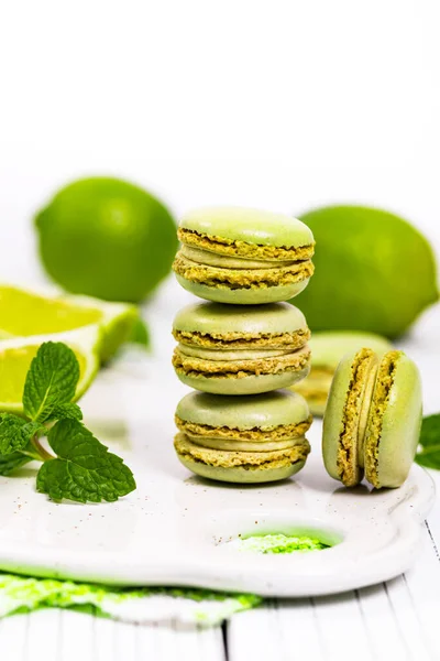 Lime Mint Flavored Green Macaron Selective Focus — Stock Photo, Image