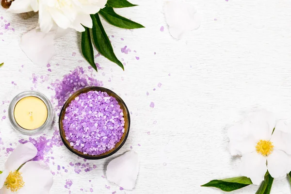 Purple Peony Salt Voor Spa Aromatherapie Selectieve Focus Stockfoto