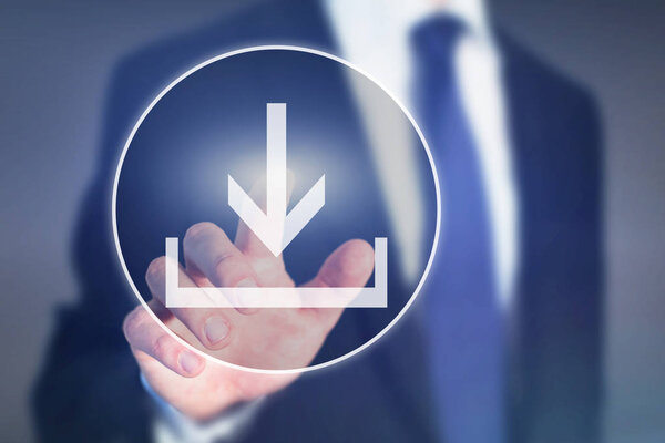 Кнопка загрузки на сенсорный экран, концепция загрузки, передача данных
