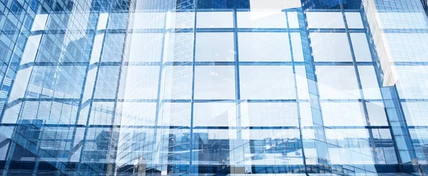 玻璃墙双重曝光 抽象的现代商业背景 — 图库照片