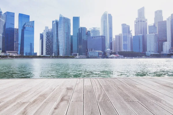 Paisaje Urbano Moderno Suelo Madera Vacío —  Fotos de Stock