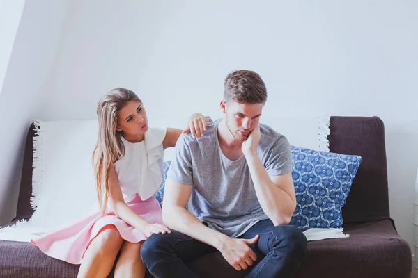 Wife Comforting Husband Psychological Support — Stock Photo, Image