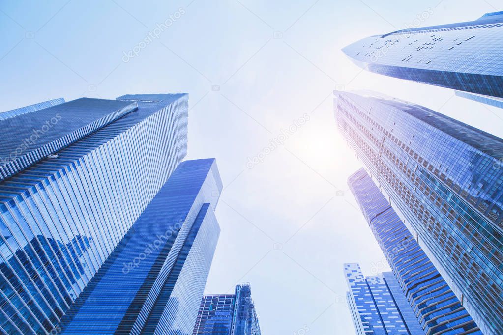 futuristic high tech background, perspective of business office modern buildings