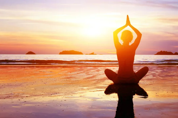 Yoga Healthy Lifestyle Background Abstract Silhouette Woman Meditating Beach Stock Image