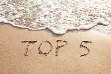 Top 5, işareti kavramı, listesi beş iyi, Kum Plajı üzerinde metin