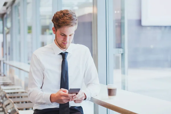 Businessman Reading News Emails His Smartphone — Stock Photo, Image