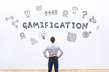 Beyaz arka plan üzerinde gamification kavramı 