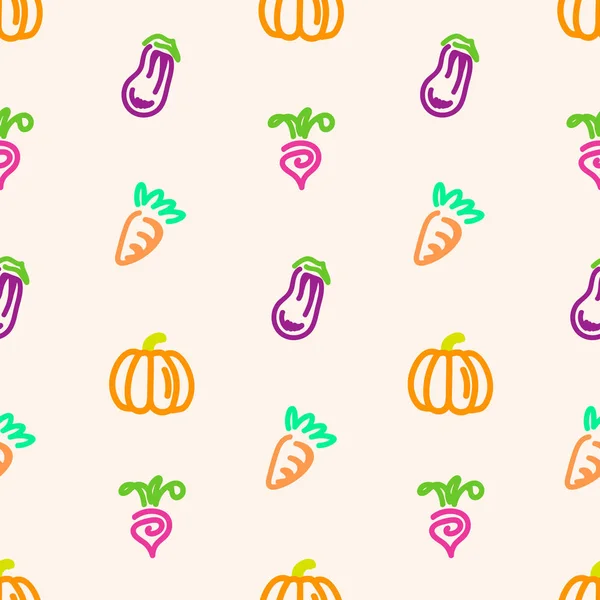 Овощи Бесшовный Узор Морковь Баклажаны Баклажаны Свекла Тыква Изолированы Персиковом — стоковое фото