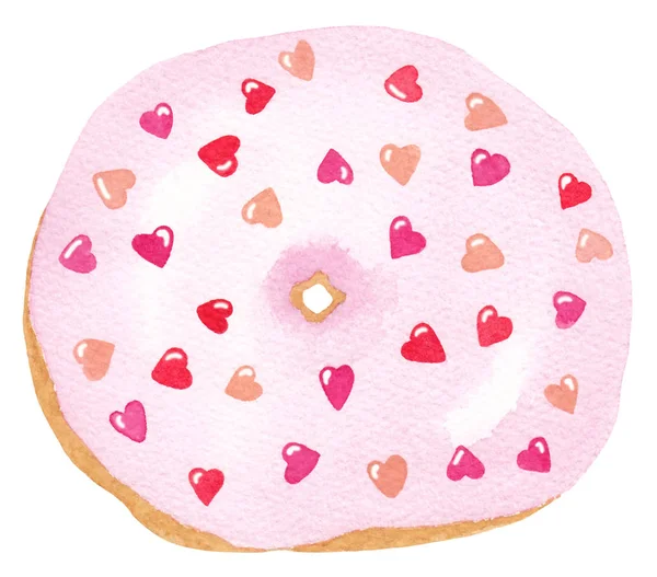 Sweet Tasty Donut Pink Glaze Pink Heart Sprinkles Valentine Day — Stock Photo, Image