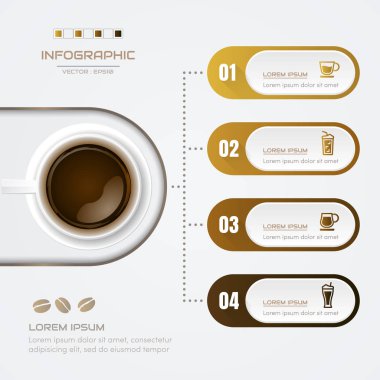 Simgeler, süreç diyagramı, vektör eps10 çizim ile Infographics kahve tasarım şablonu