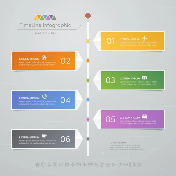 Tijdlijn Infographics Ontwerpsjabloon Met Pictogrammen Diagrammen Voor Bedrijfsprocessen Vectorillustratie Eps10 — Stockvector