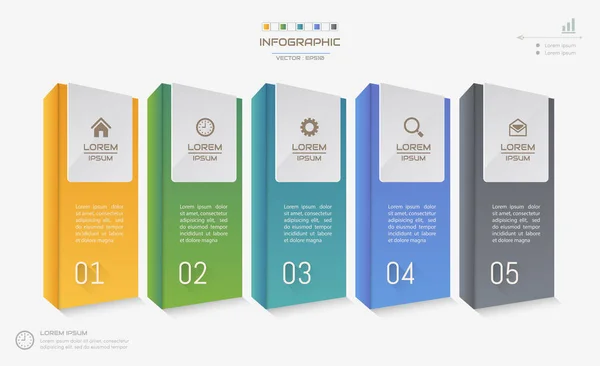 Modèle de conception d'infographies avec icônes, diagramme de processus, vecteur — Image vectorielle