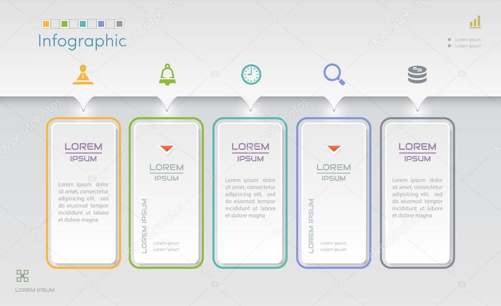 Infographics design template with icons, process diagram, vector