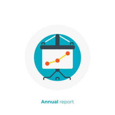 Sanat faaliyet raporu düz. Finans Planı sunusu. Modern çizgi film tarzı ölçeklenebilir vektör simgesi. düz öğeleri illüstrasyon vektör.