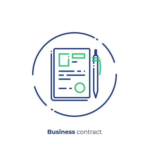Finance Contract Line Art Icon Verified Business Agreement Vector Art — Stock Vector